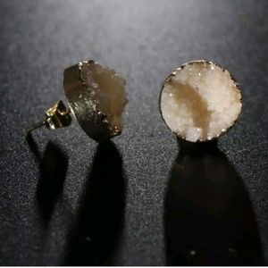 Druzy Stone Stud Earrings Irregular Natural Quart